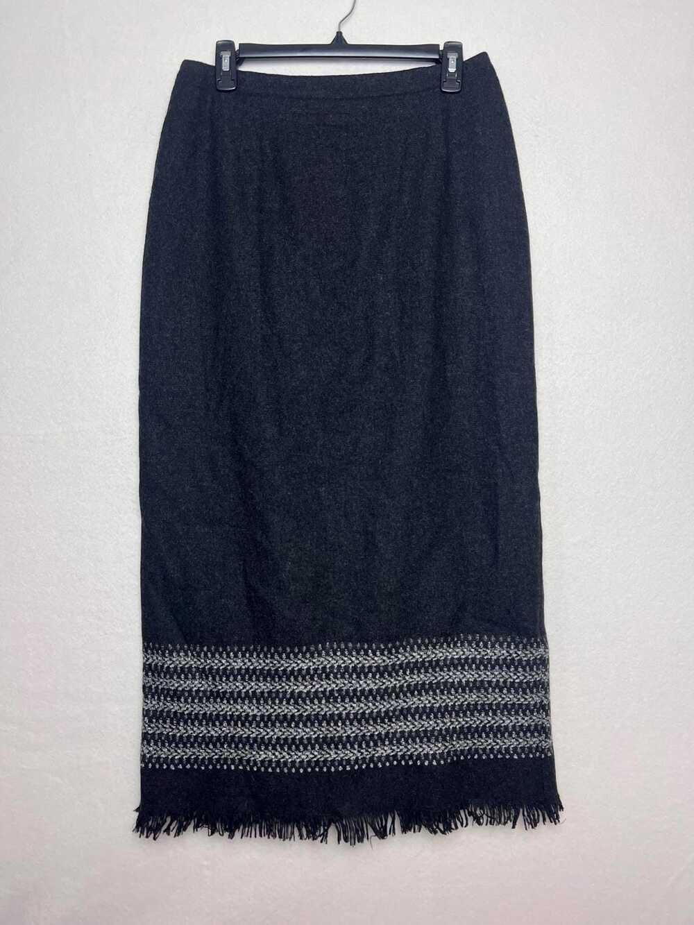 Michele Vintage Wool Blend Dark Gray Skirt Midi Fringe Size 12 Cottage Boho